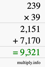 How to calculate 239 times 39 using long multiplication