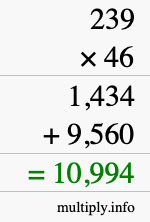 How to calculate 239 times 46 using long multiplication