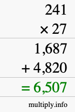 How to calculate 241 times 27 using long multiplication