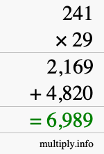 How to calculate 241 times 29 using long multiplication