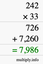 How to calculate 242 times 33 using long multiplication How to calculate 242 times 33 using long multiplication