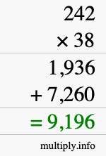 How to calculate 242 times 38 using long multiplication