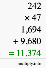 How to calculate 242 times 47 using long multiplication