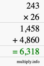 How to calculate 243 times 26 using long multiplication