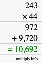 How to calculate 243 times 44 using long multiplication
