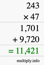 How to calculate 243 times 47 using long multiplication