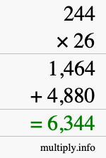 How to calculate 244 times 26 using long multiplication