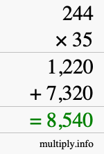 How to calculate 244 times 35 using long multiplication How to calculate 244 times 35 using long multiplication