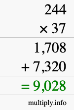 How to calculate 244 times 37 using long multiplication