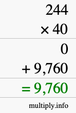 How to calculate 244 times 40 using long multiplication How to calculate 244 times 40 using long multiplication