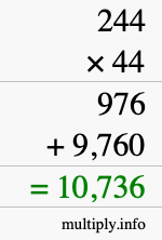 How to calculate 244 times 44 using long multiplication