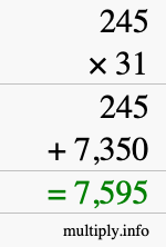 How to calculate 245 times 31 using long multiplication