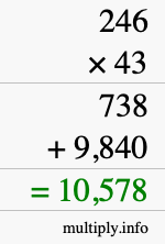 How to calculate 246 times 43 using long multiplication
