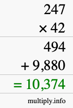 How to calculate 247 times 42 using long multiplication How to calculate 247 times 42 using long multiplication