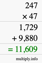 How to calculate 247 times 47 using long multiplication