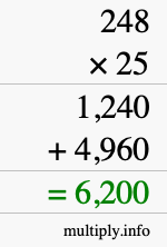 How to calculate 248 times 25 using long multiplication How to calculate 248 times 25 using long multiplication