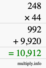 How to calculate 248 times 44 using long multiplication