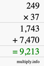 How to calculate 249 times 37 using long multiplication