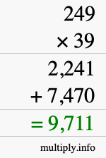 How to calculate 249 times 39 using long multiplication