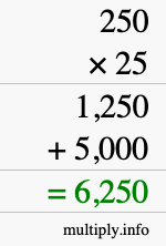 How to calculate 250 times 25 using long multiplication How to calculate 250 times 25 using long multiplication