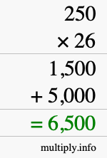 How to calculate 250 times 26 using long multiplication How to calculate 250 times 26 using long multiplication