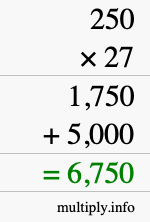 How to calculate 250 times 27 using long multiplication How to calculate 250 times 27 using long multiplication