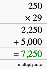 How to calculate 250 times 29 using long multiplication How to calculate 250 times 29 using long multiplication