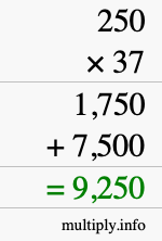 How to calculate 250 times 37 using long multiplication