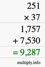 How to calculate 251 times 37 using long multiplication