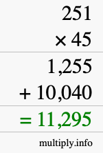 How to calculate 251 times 45 using long multiplication