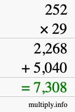 How to calculate 252 times 29 using long multiplication
