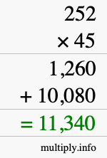 How to calculate 252 times 45 using long multiplication