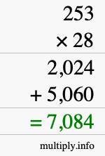 How to calculate 253 times 28 using long multiplication How to calculate 253 times 28 using long multiplication