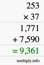 How to calculate 253 times 37 using long multiplication