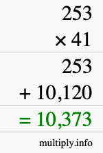 How to calculate 253 times 41 using long multiplication