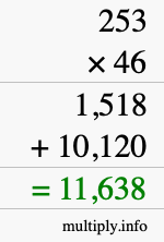 How to calculate 253 times 46 using long multiplication