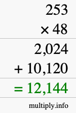 How to calculate 253 times 48 using long multiplication