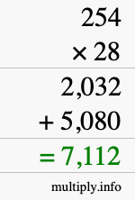 How to calculate 254 times 28 using long multiplication How to calculate 254 times 28 using long multiplication