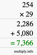 How to calculate 254 times 29 using long multiplication