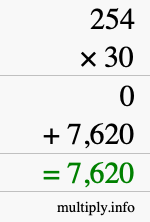 How to calculate 254 times 30 using long multiplication