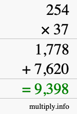 How to calculate 254 times 37 using long multiplication