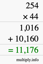 How to calculate 254 times 44 using long multiplication