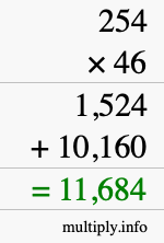 How to calculate 254 times 46 using long multiplication
