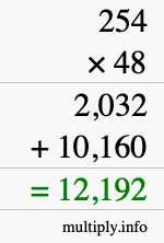 How to calculate 254 times 48 using long multiplication
