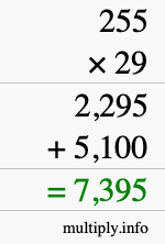 How to calculate 255 times 29 using long multiplication
