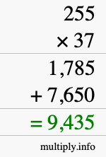 How to calculate 255 times 37 using long multiplication