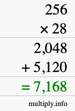 How to calculate 256 times 28 using long multiplication How to calculate 256 times 28 using long multiplication