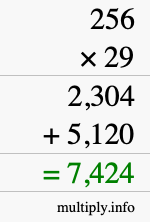 How to calculate 256 times 29 using long multiplication