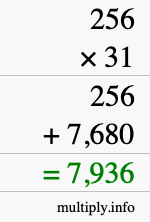 How to calculate 256 times 31 using long multiplication How to calculate 256 times 31 using long multiplication