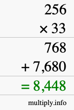 How to calculate 256 times 33 using long multiplication How to calculate 256 times 33 using long multiplication